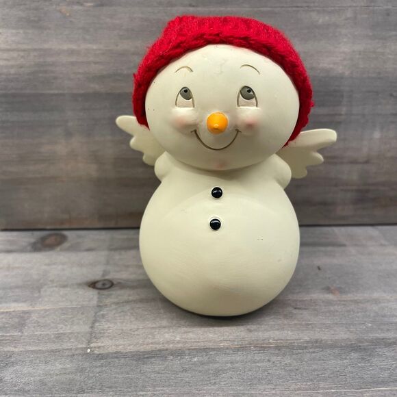 Department 56 Whimsical Snowpinions Angel Snowman in Red Knit Hat Christmas - Picture 1 of 8